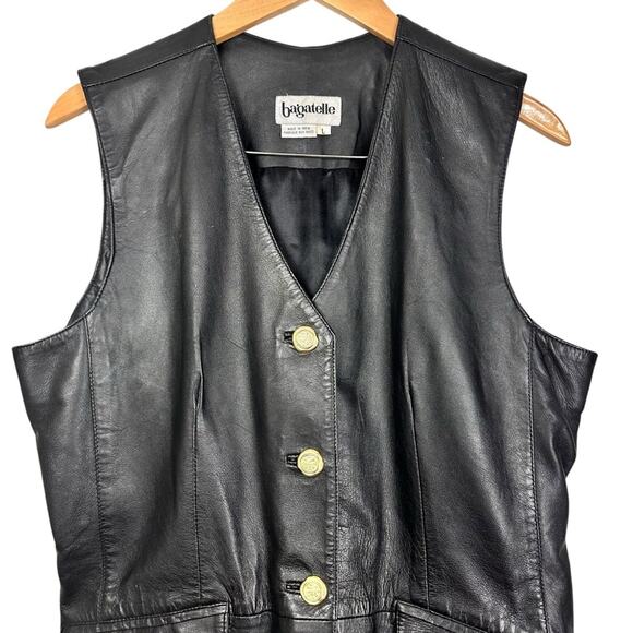 Vintage Bagatelle Black 100% Cow Leather Vest with Brushed Gold Hardware Size L - Picture 3 of 13